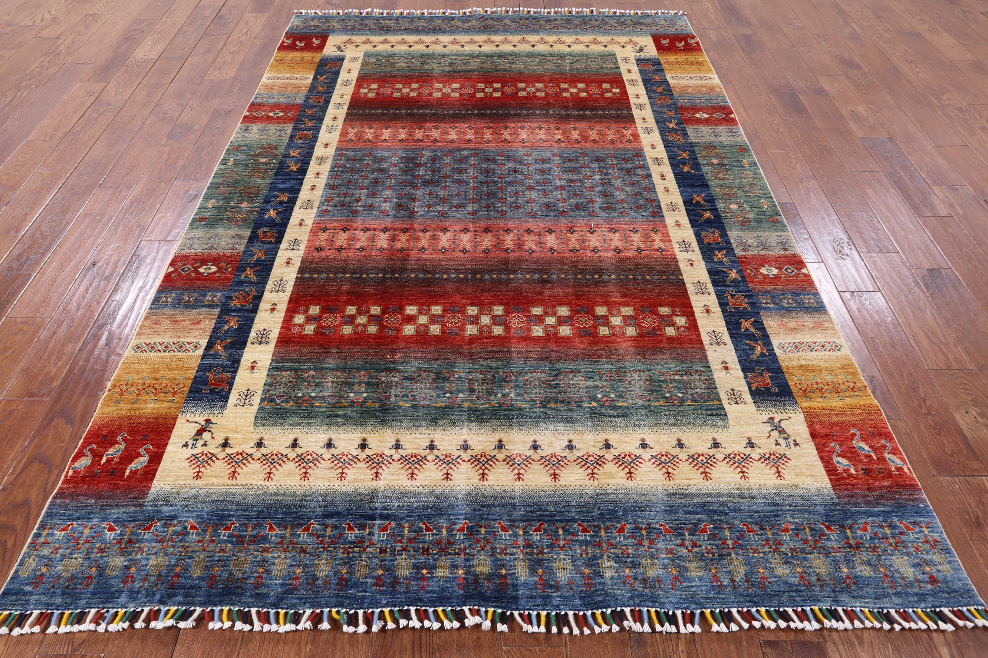 Tribal Persian Gabbeh Hand Knotted Wool Rug - 6' 6" X 9' 9" - Golden Nile