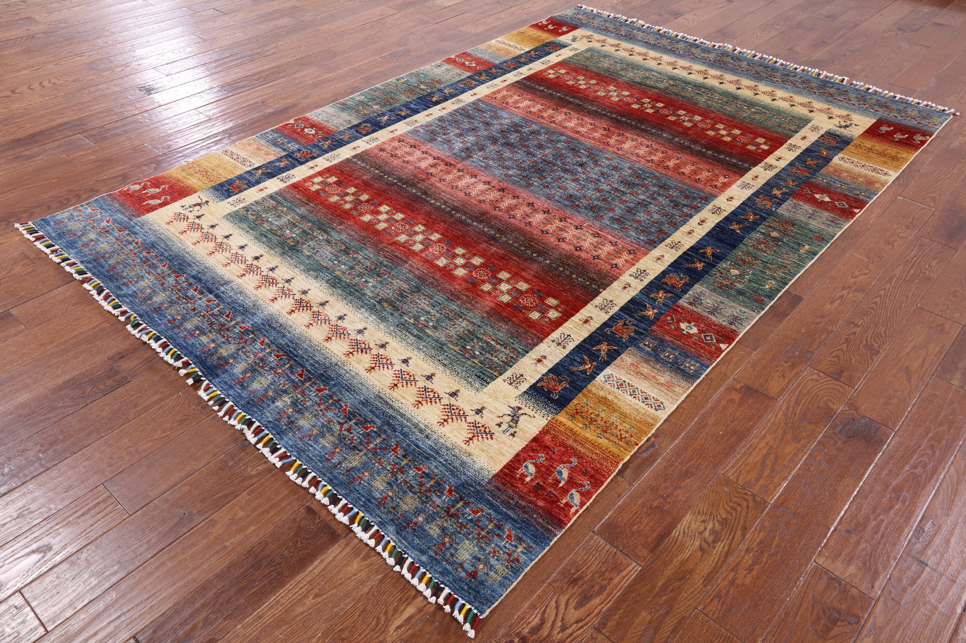 Tribal Persian Gabbeh Hand Knotted Wool Rug - 6' 6" X 9' 9" - Golden Nile