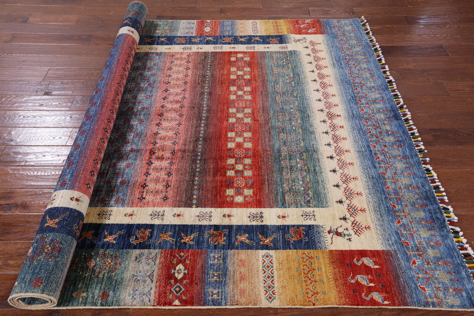 Tribal Persian Gabbeh Hand Knotted Wool Rug - 6' 6" X 9' 9" - Golden Nile