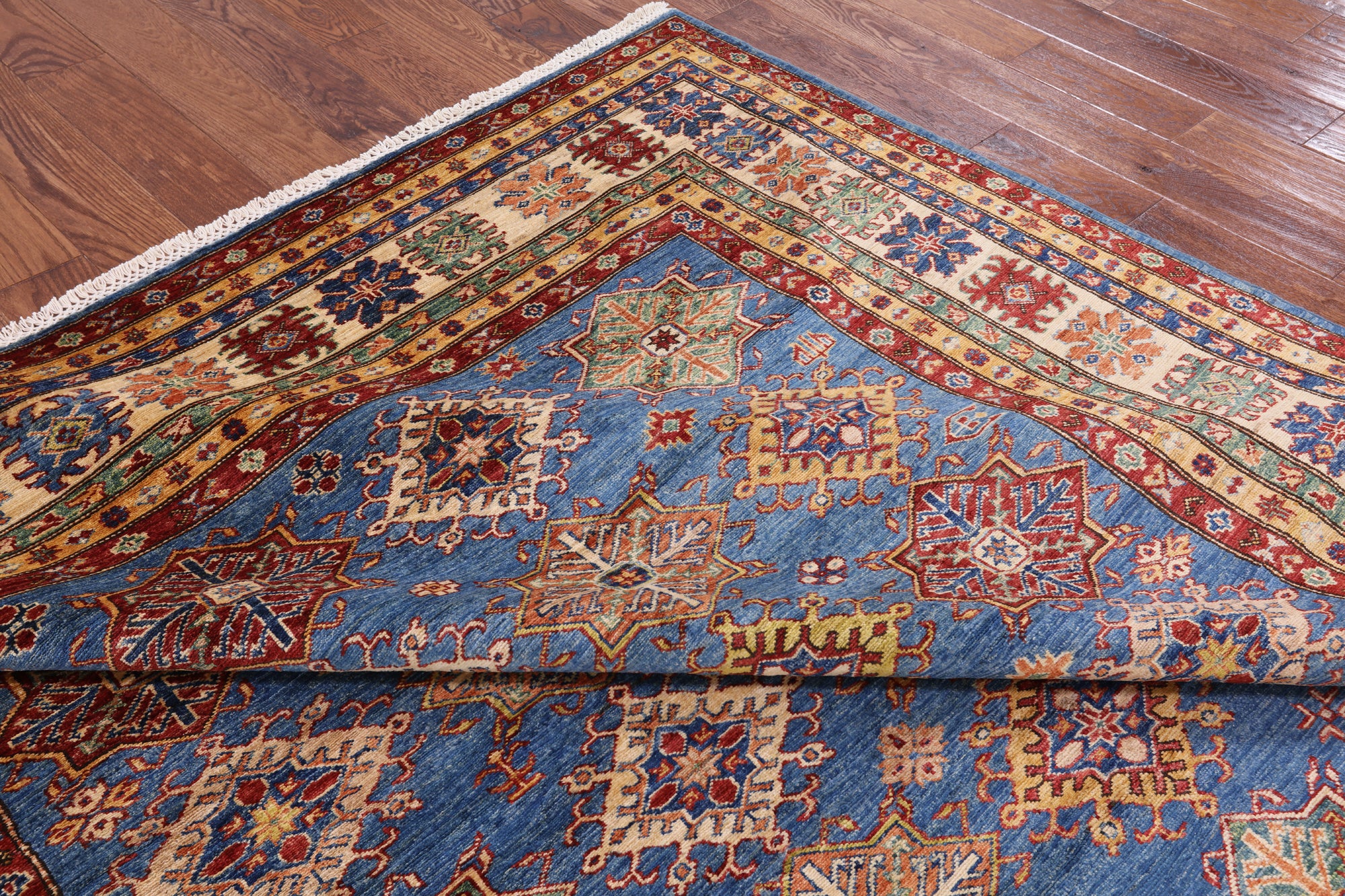 Blue Super Kazak Hand Knotted Wool Area Rug - 8' 0" X 10' 0" - Golden Nile