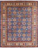 Blue Super Kazak Hand Knotted Wool Area Rug - 8' 0" X 10' 0" - Golden Nile