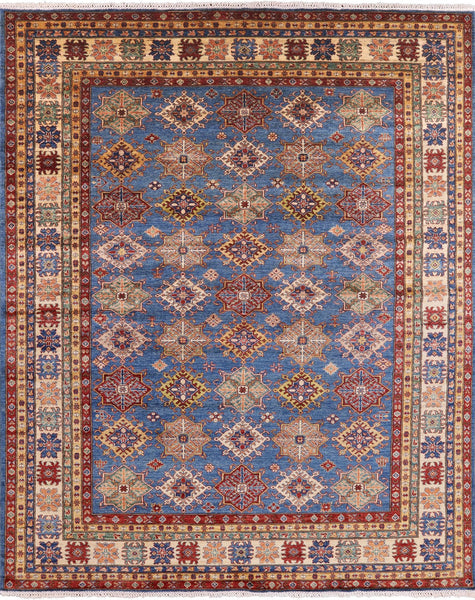 Blue Super Kazak Hand Knotted Wool Area Rug - 8' 0" X 10' 0" - Golden Nile