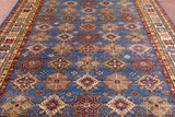 Blue Super Kazak Hand Knotted Wool Area Rug - 8' 0" X 10' 0" - Golden Nile