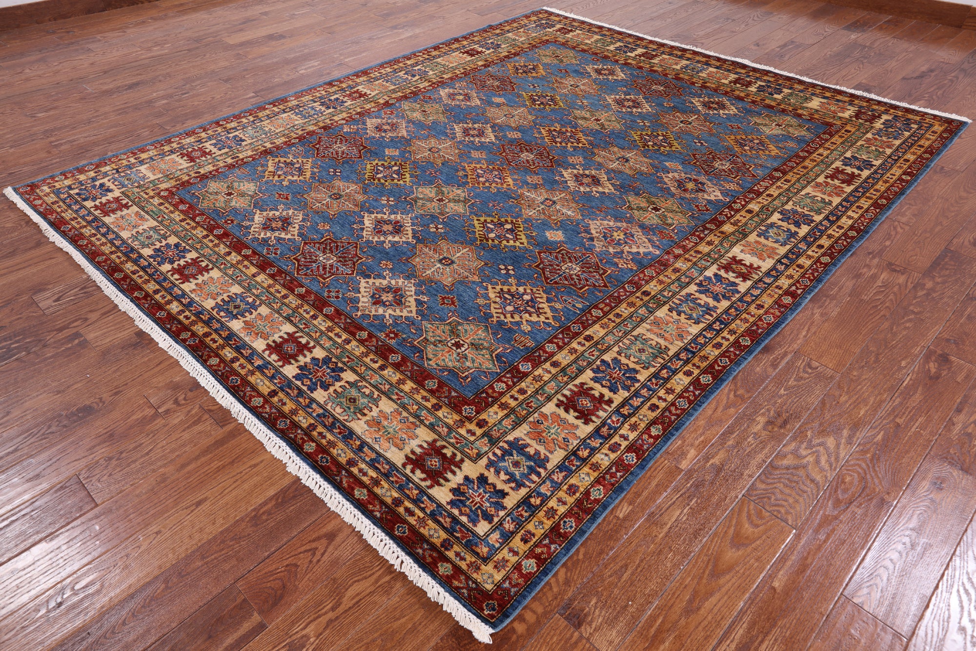 Blue Super Kazak Hand Knotted Wool Area Rug - 8' 0" X 10' 0" - Golden Nile