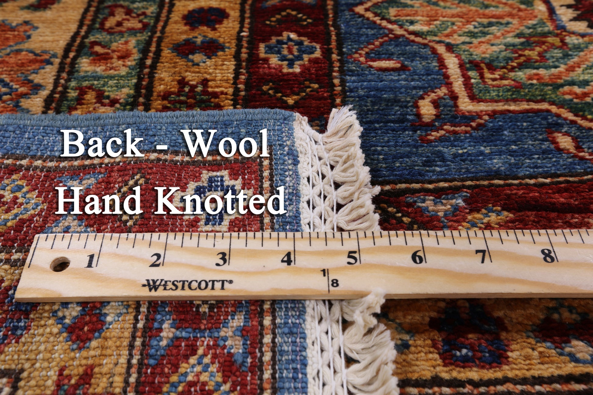 Blue Super Kazak Hand Knotted Wool Area Rug - 8' 0" X 10' 0" - Golden Nile