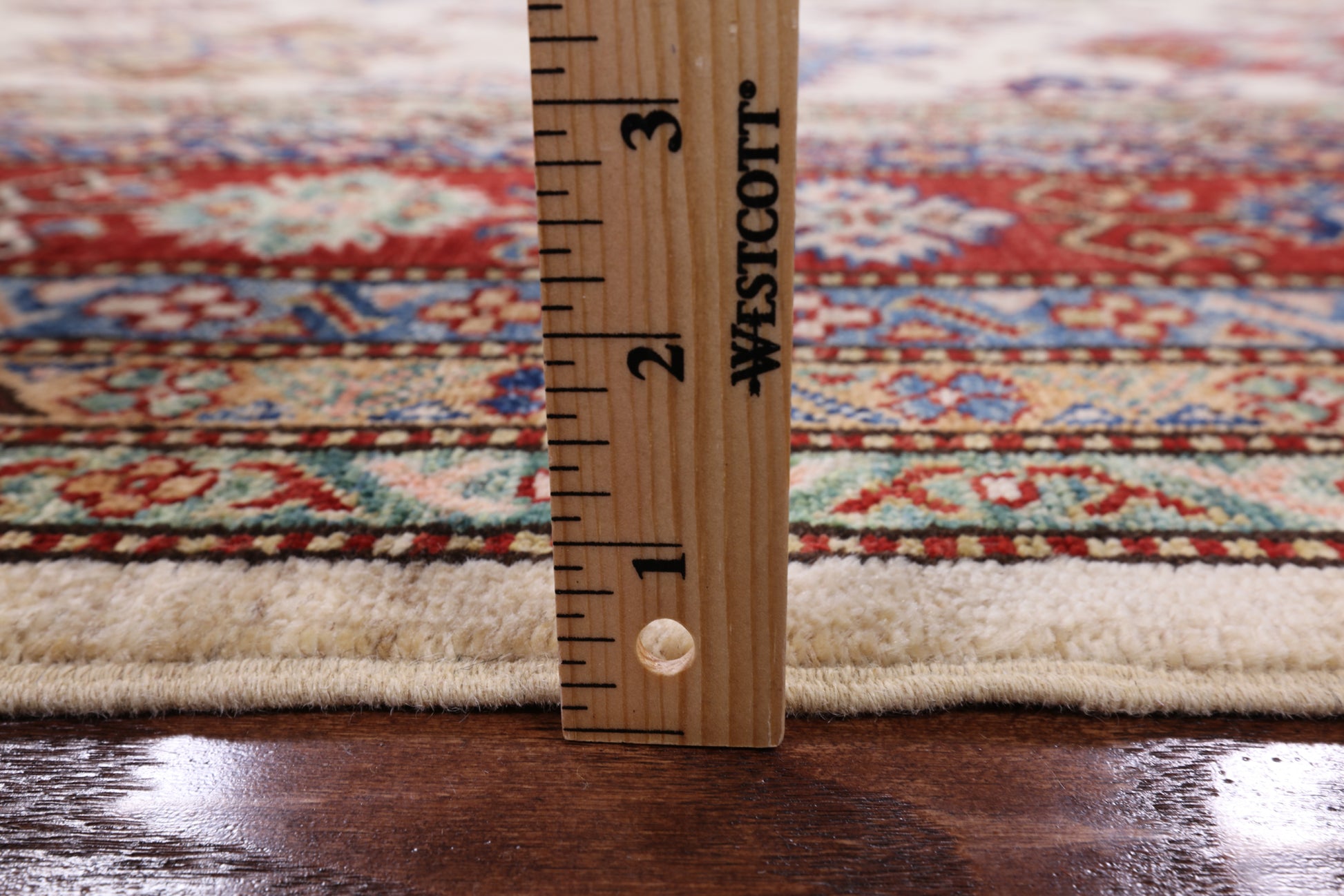 Ivory Super Kazak Hand Knotted Wool Area Rug - 7' 10" X 9' 11" - Golden Nile