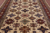 Ivory Super Kazak Hand Knotted Wool Area Rug - 7' 10" X 9' 11" - Golden Nile