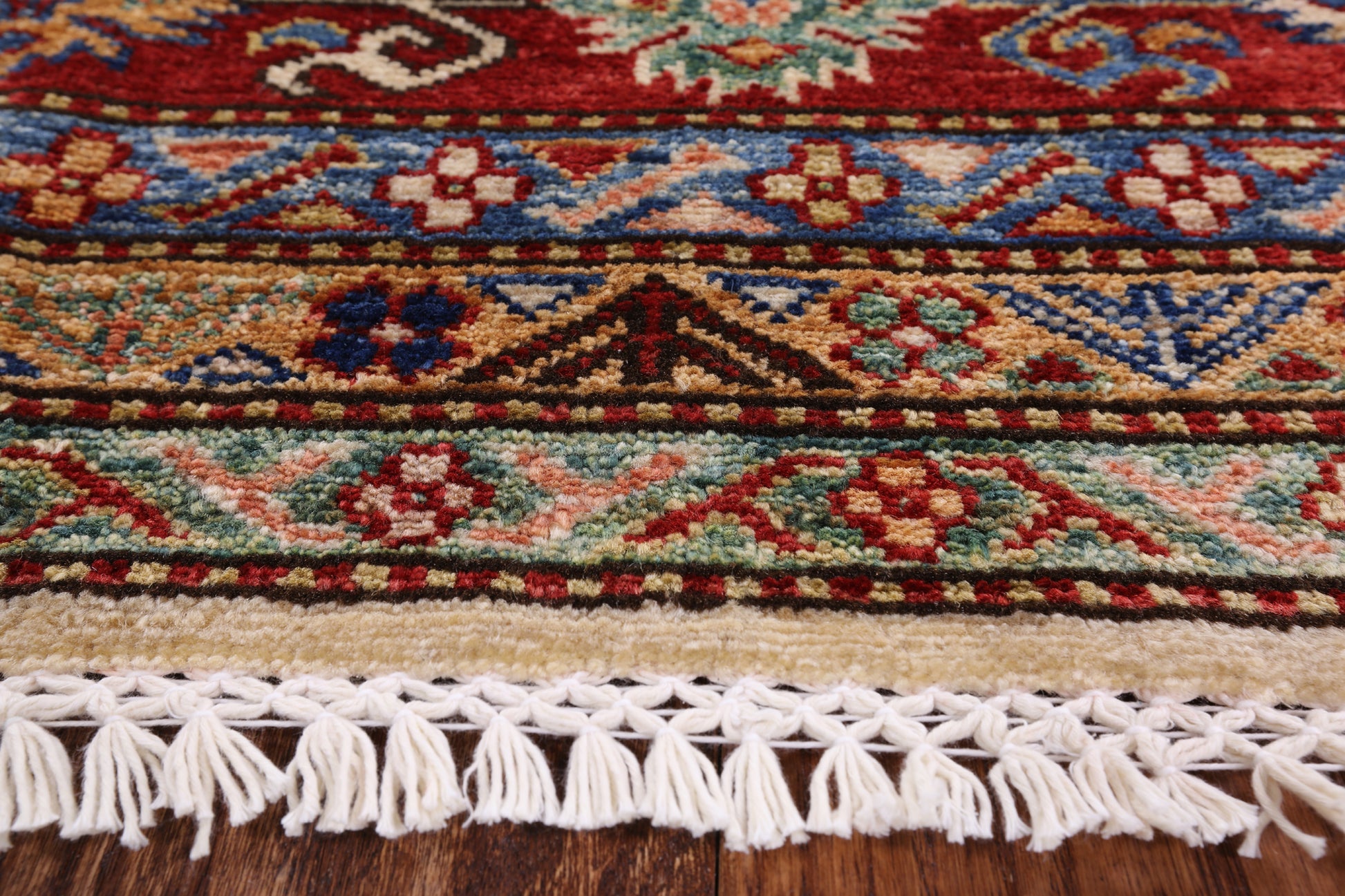 Ivory Super Kazak Hand Knotted Wool Area Rug - 7' 10" X 9' 11" - Golden Nile