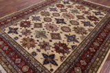 Ivory Super Kazak Hand Knotted Wool Area Rug - 7' 10" X 9' 11" - Golden Nile