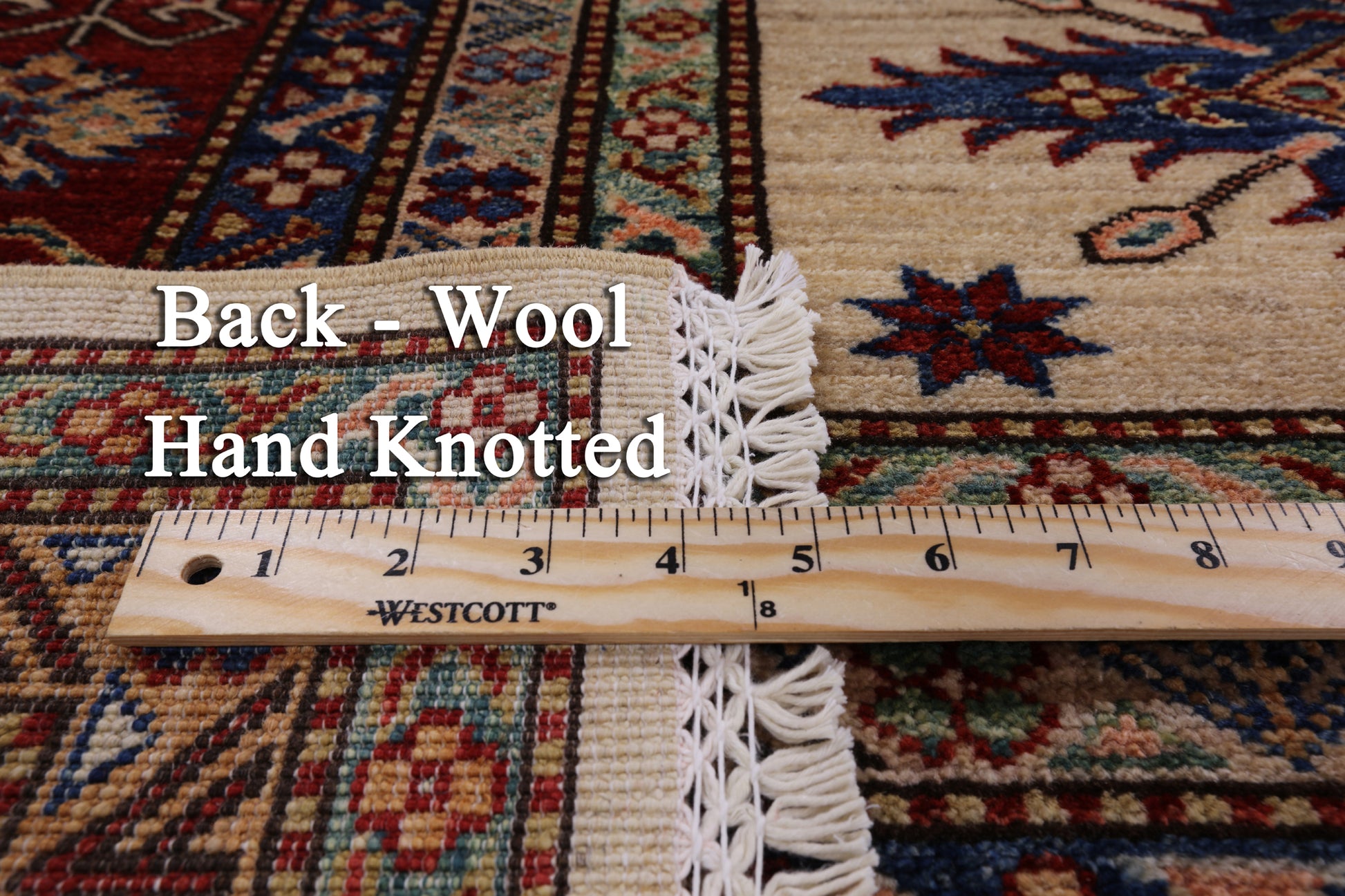 Ivory Super Kazak Hand Knotted Wool Area Rug - 7' 10" X 9' 11" - Golden Nile
