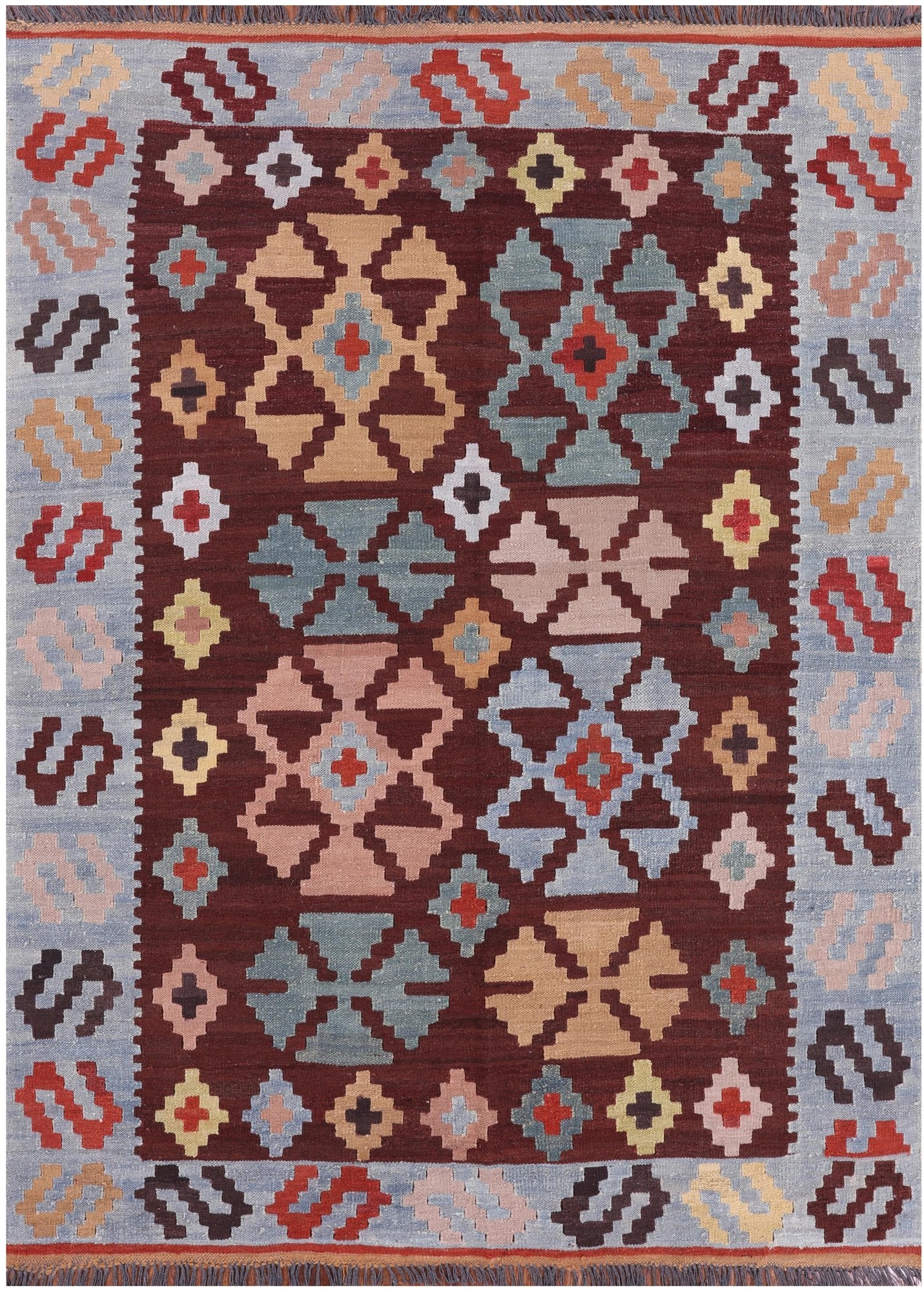 Kilim Flat Weave Wool Rug - 5' 3" X 7' 2" - Golden Nile