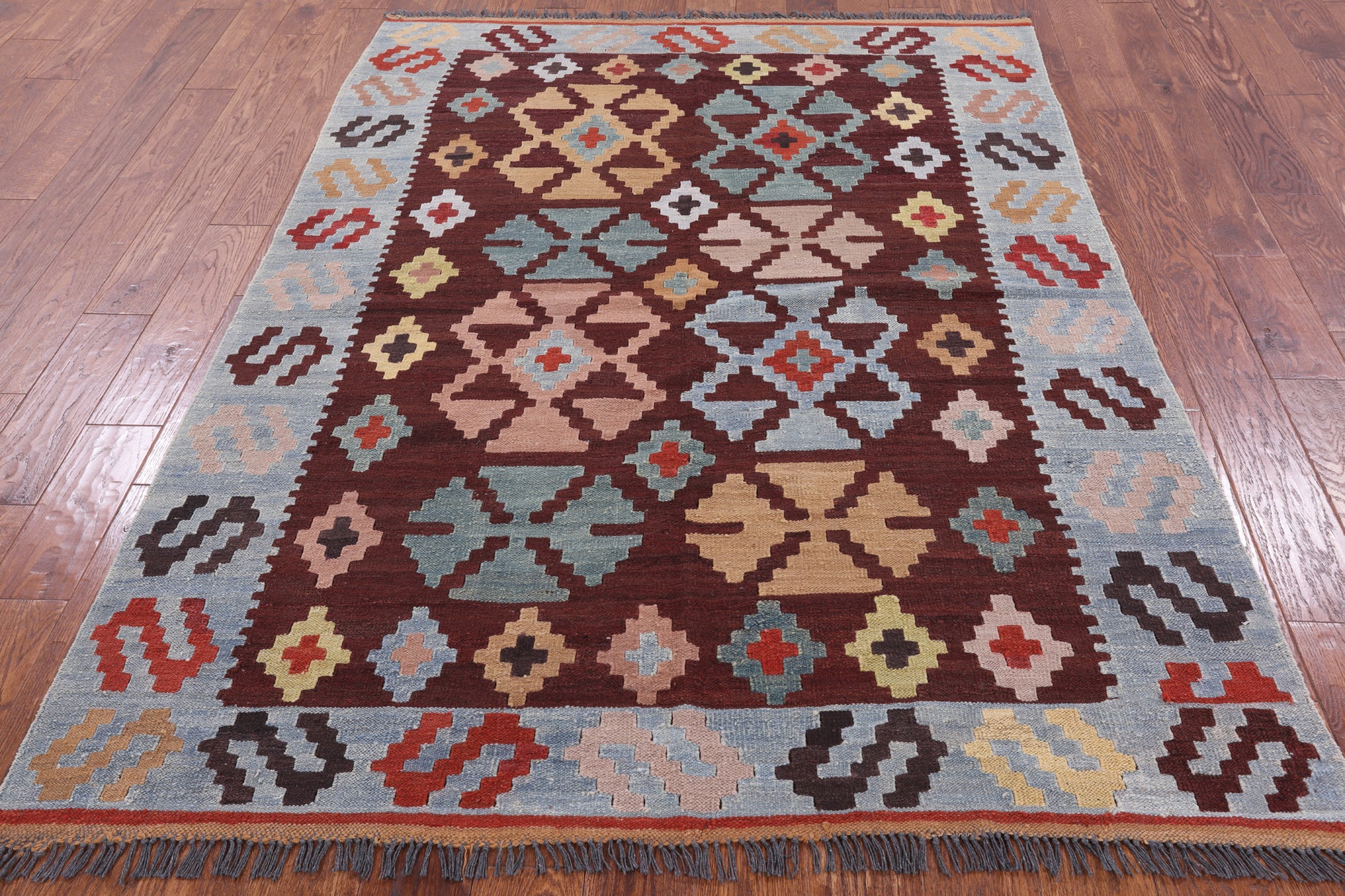 Kilim Flat Weave Wool Rug - 5' 3" X 7' 2" - Golden Nile