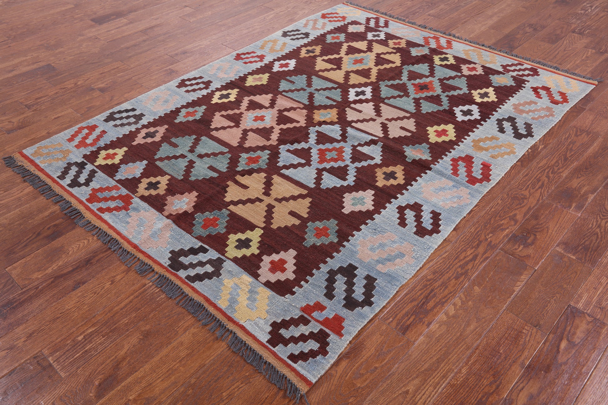 Kilim Flat Weave Wool Rug - 5' 3" X 7' 2" - Golden Nile