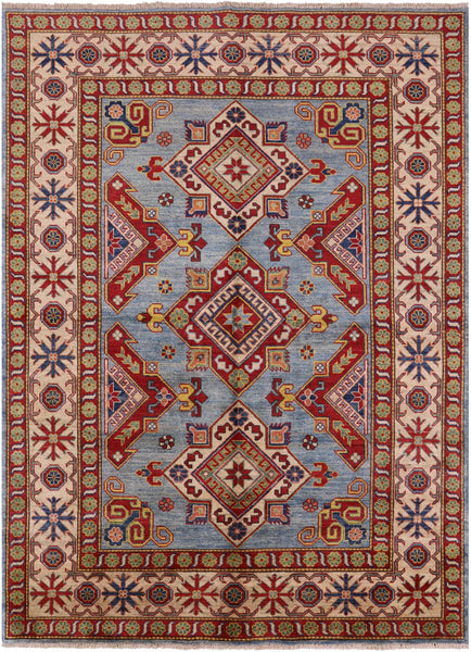 Blue Super Kazak Hand Knotted Rug - 5' 10" X 8' - Golden Nile