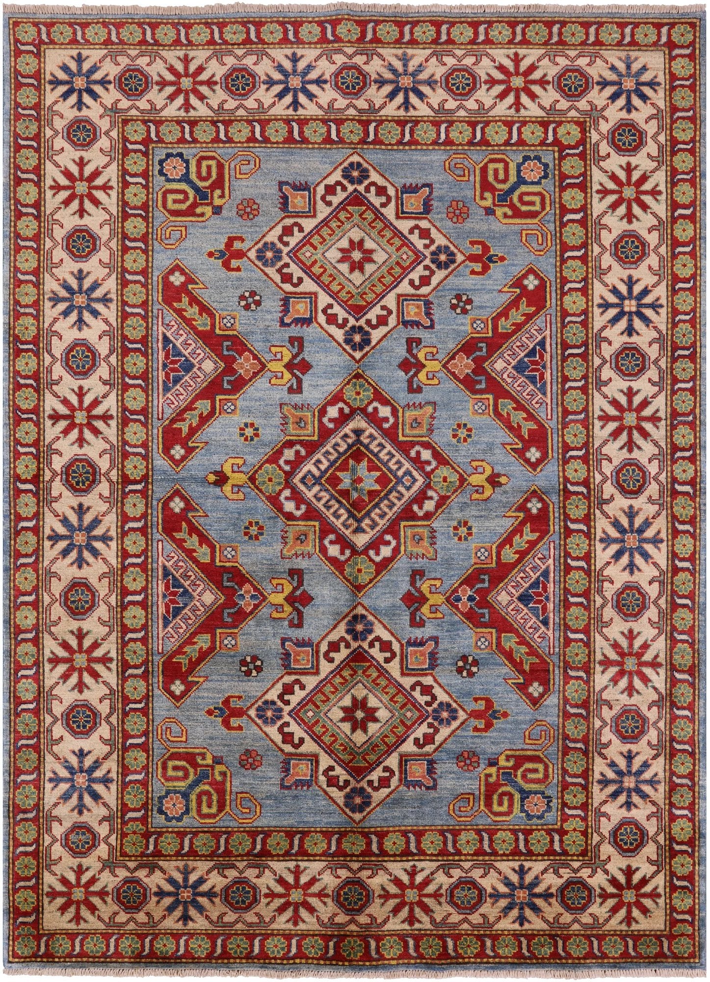 Blue Super Kazak Hand Knotted Rug - 5' 10" X 8' - Golden Nile