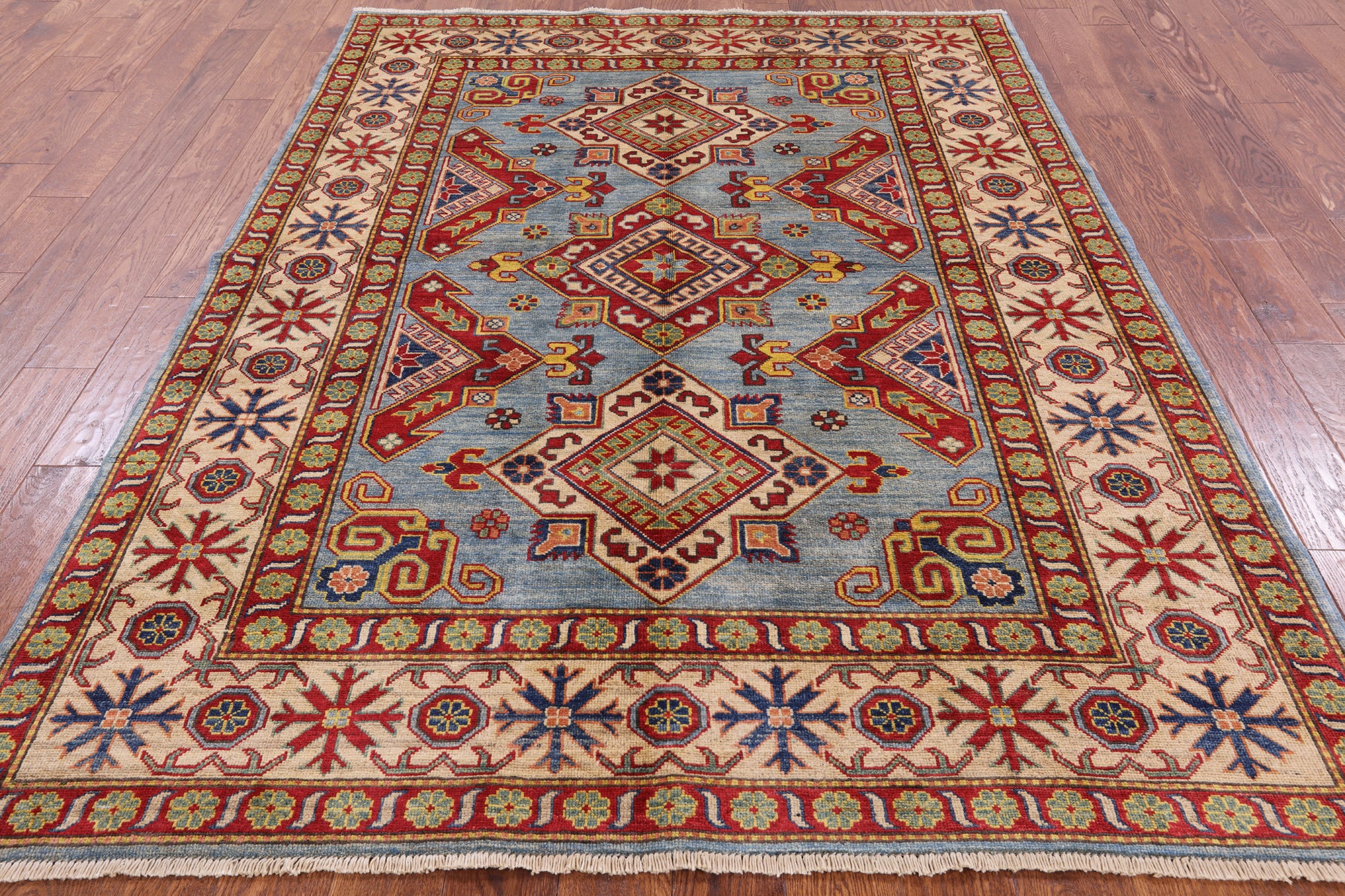 Blue Super Kazak Hand Knotted Rug - 5' 10" X 8' - Golden Nile