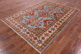 Blue Super Kazak Hand Knotted Rug - 5' 10" X 8' - Golden Nile