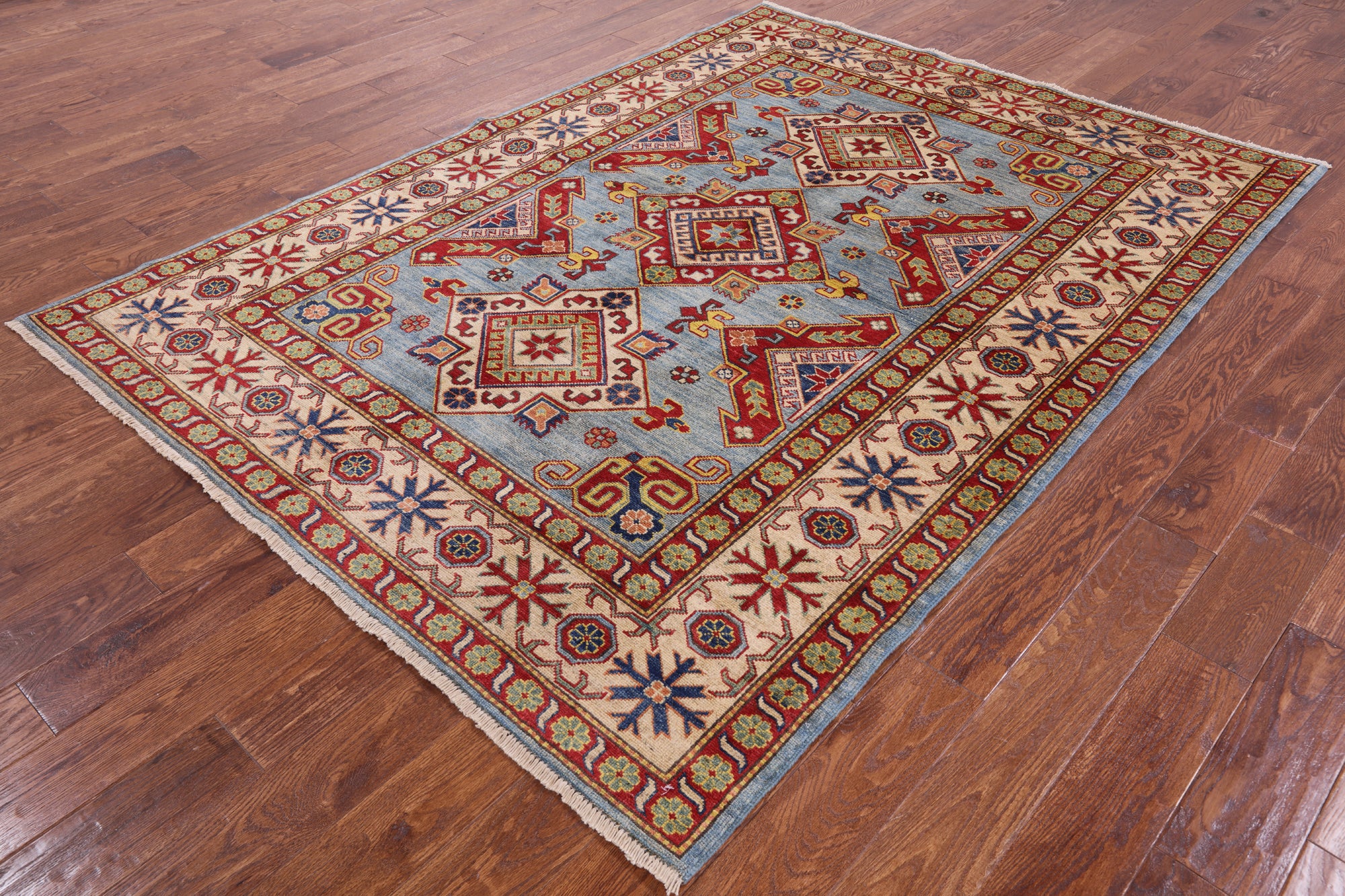 Blue Super Kazak Hand Knotted Rug - 5' 10" X 8' - Golden Nile