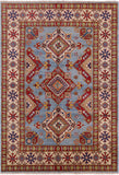 Blue Super Kazak Hand Knotted Wool Rug - 5' 9" X 8' 3" - Golden Nile