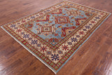 Blue Super Kazak Hand Knotted Wool Rug - 5' 9" X 8' 3" - Golden Nile