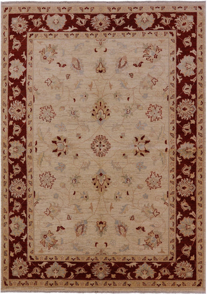 Ivory Chobi Peshawar Handmade Wool Rug - 6' 3" X 8' 10" - Golden Nile