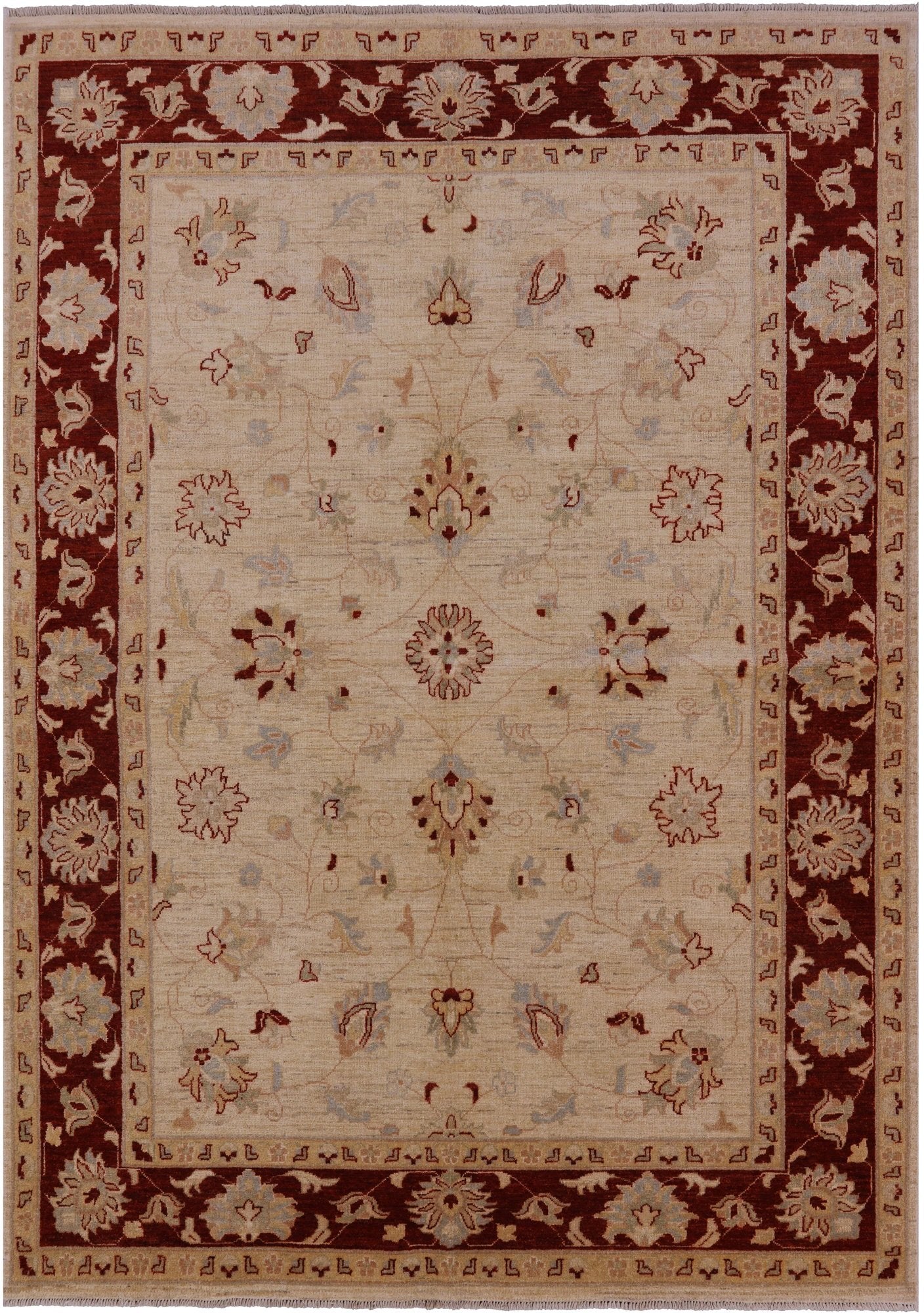 Ivory Chobi Peshawar Handmade Wool Rug - 6' 3" X 8' 10" - Golden Nile