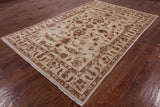 Ivory Chobi Peshawar Handmade Wool Area Rug - 6' 5" X 9' 8" - Golden Nile