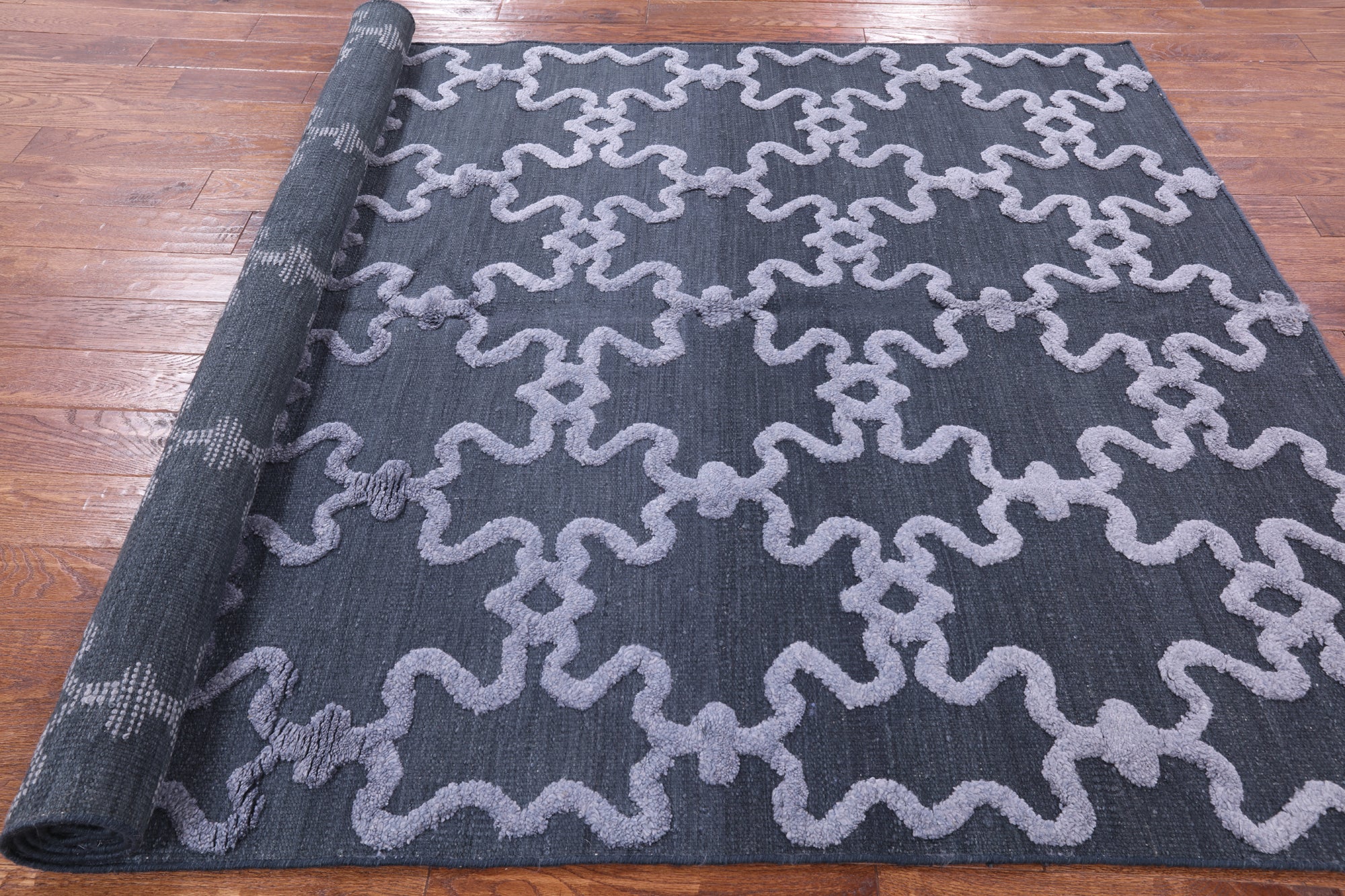Moroccan Flat Weave Wool & Silk Rug - 6' 1" X 9' 1" - Golden Nile