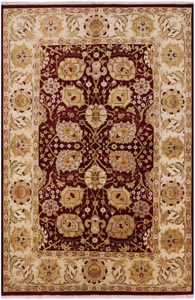 Red Peshawar Hand Knotted Area Rug - 6' 2" X 9' 3" - Golden Nile