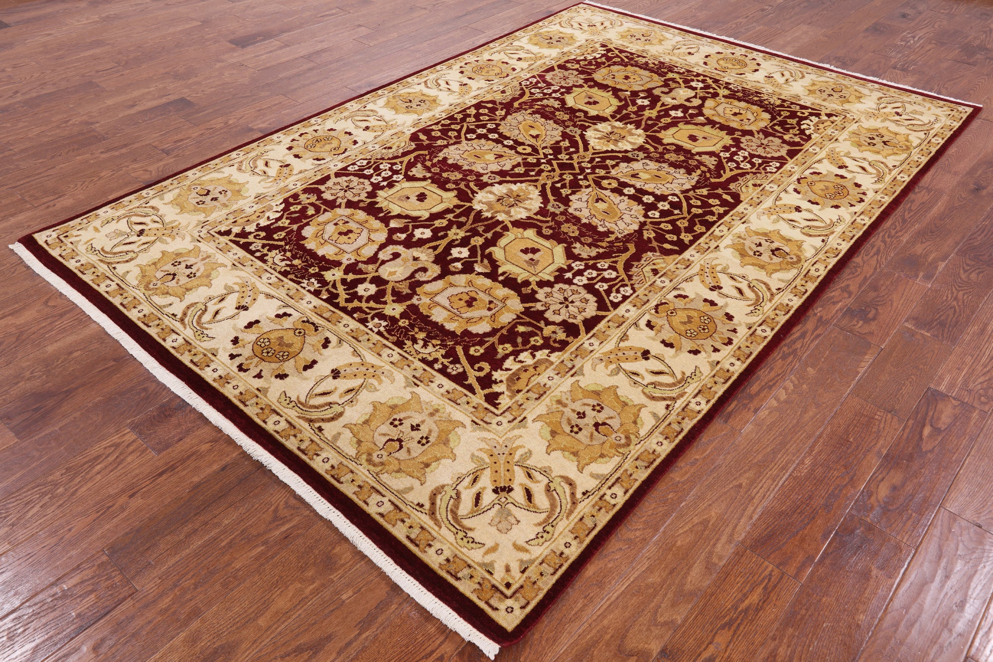 Red Peshawar Hand Knotted Area Rug - 6' 2" X 9' 3" - Golden Nile