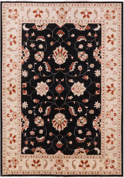 Black Chobi Peshawar Handmade Area Rug - 5' 8" X 7' 10" - Golden Nile