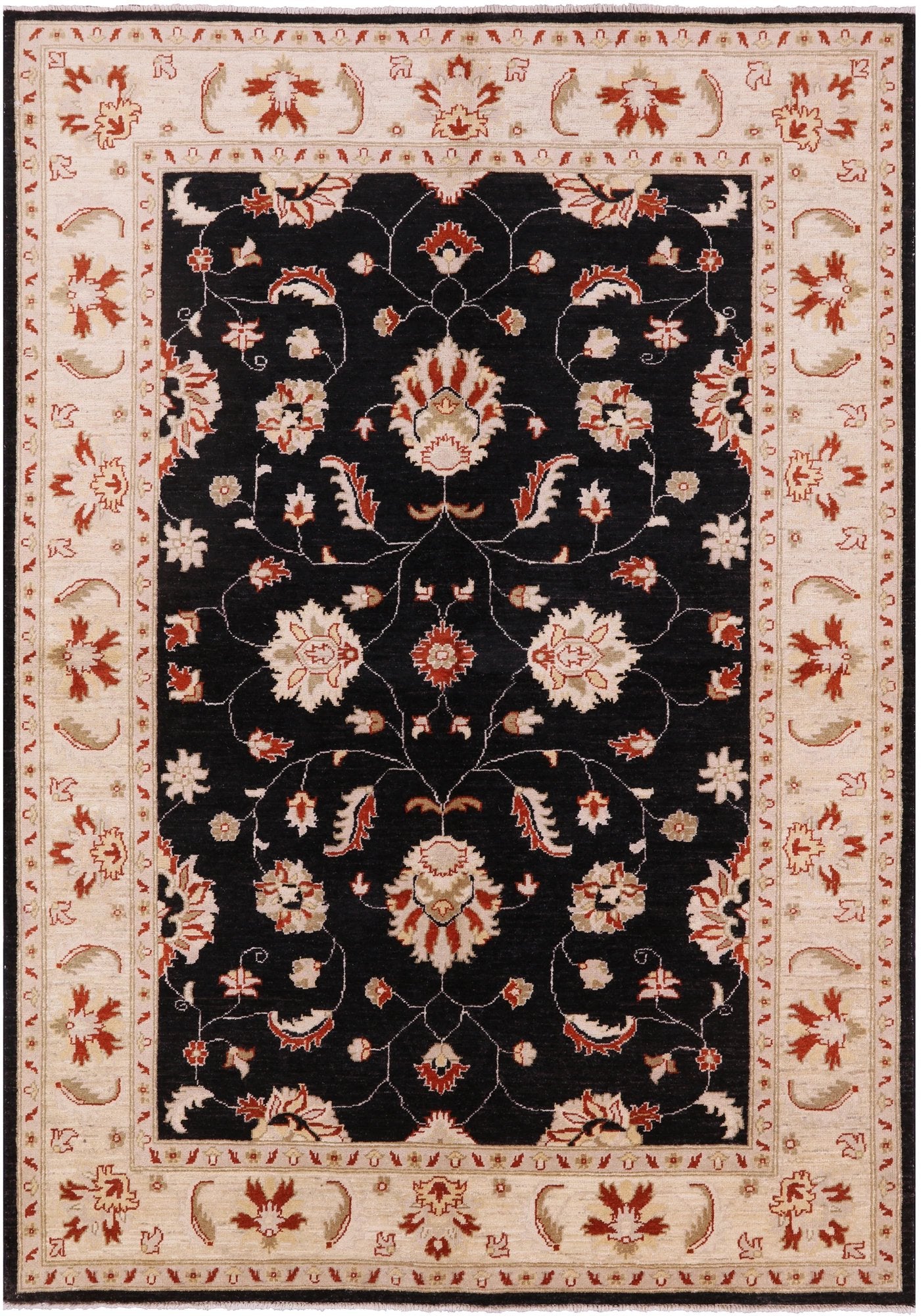 Black Chobi Peshawar Handmade Area Rug - 5' 8" X 7' 10" - Golden Nile