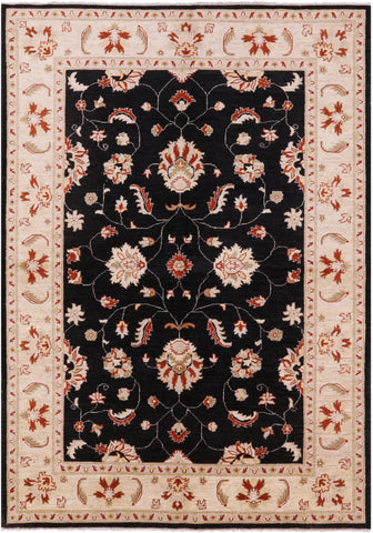 Black Chobi Peshawar Handmade Area Rug - 5' 8