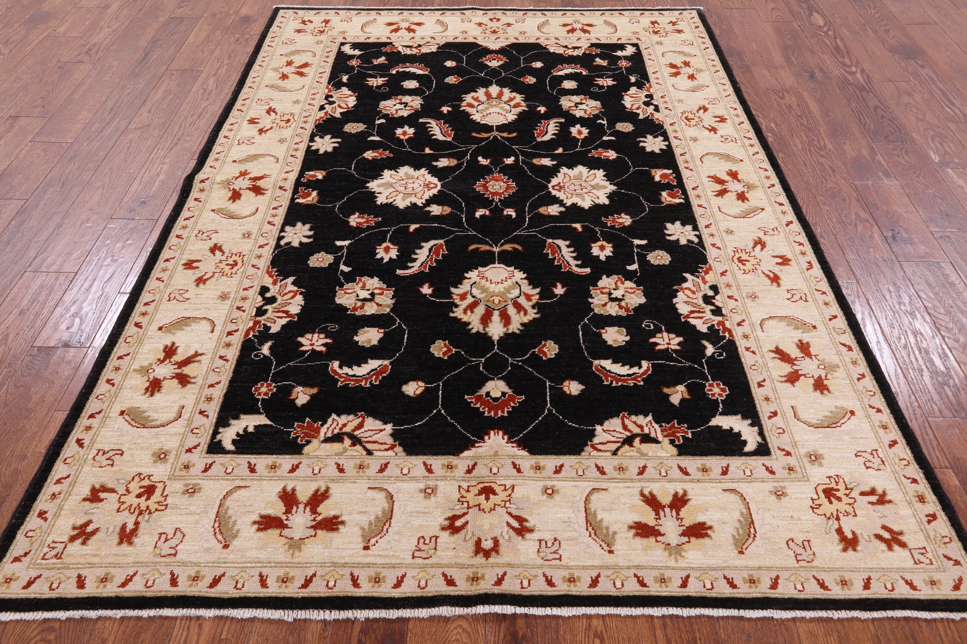 Black Chobi Peshawar Handmade Area Rug - 5' 8" X 7' 10" - Golden Nile