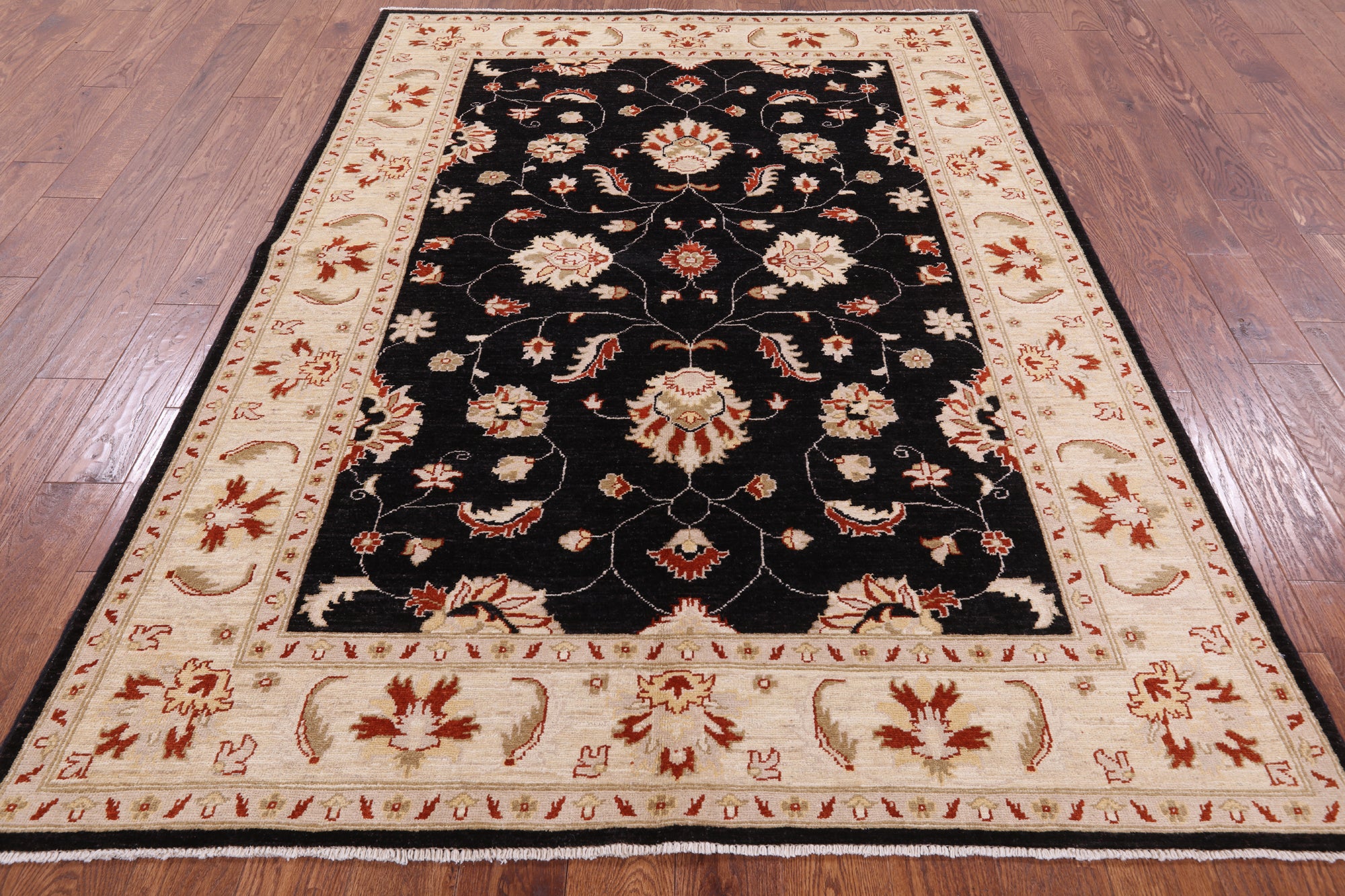 Black Chobi Peshawar Handmade Area Rug - 5' 8" X 7' 10" - Golden Nile