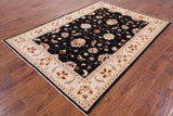 Black Chobi Peshawar Handmade Area Rug - 5' 8" X 7' 10" - Golden Nile