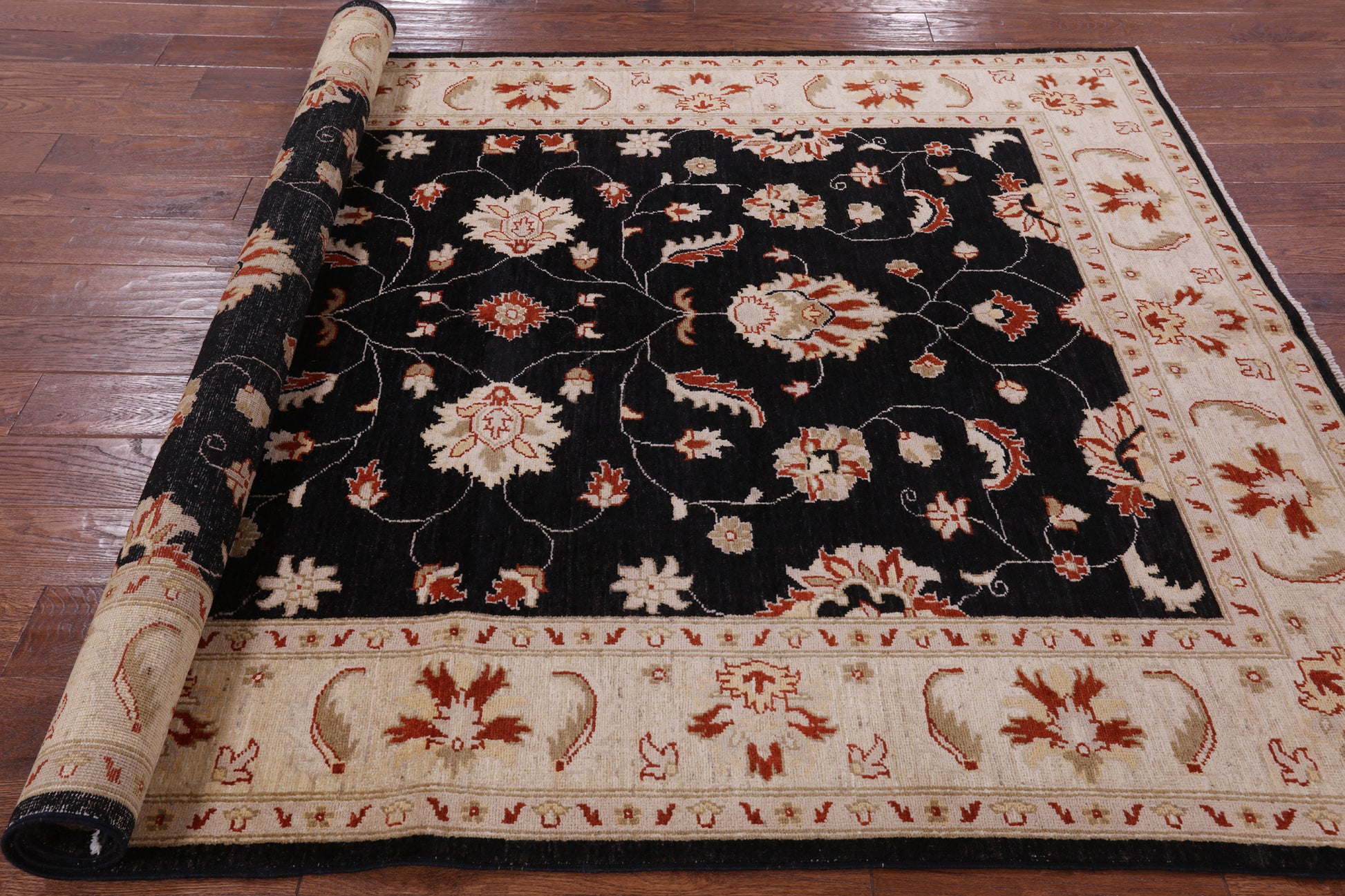 Black Chobi Peshawar Handmade Area Rug - 5' 8" X 7' 10" - Golden Nile