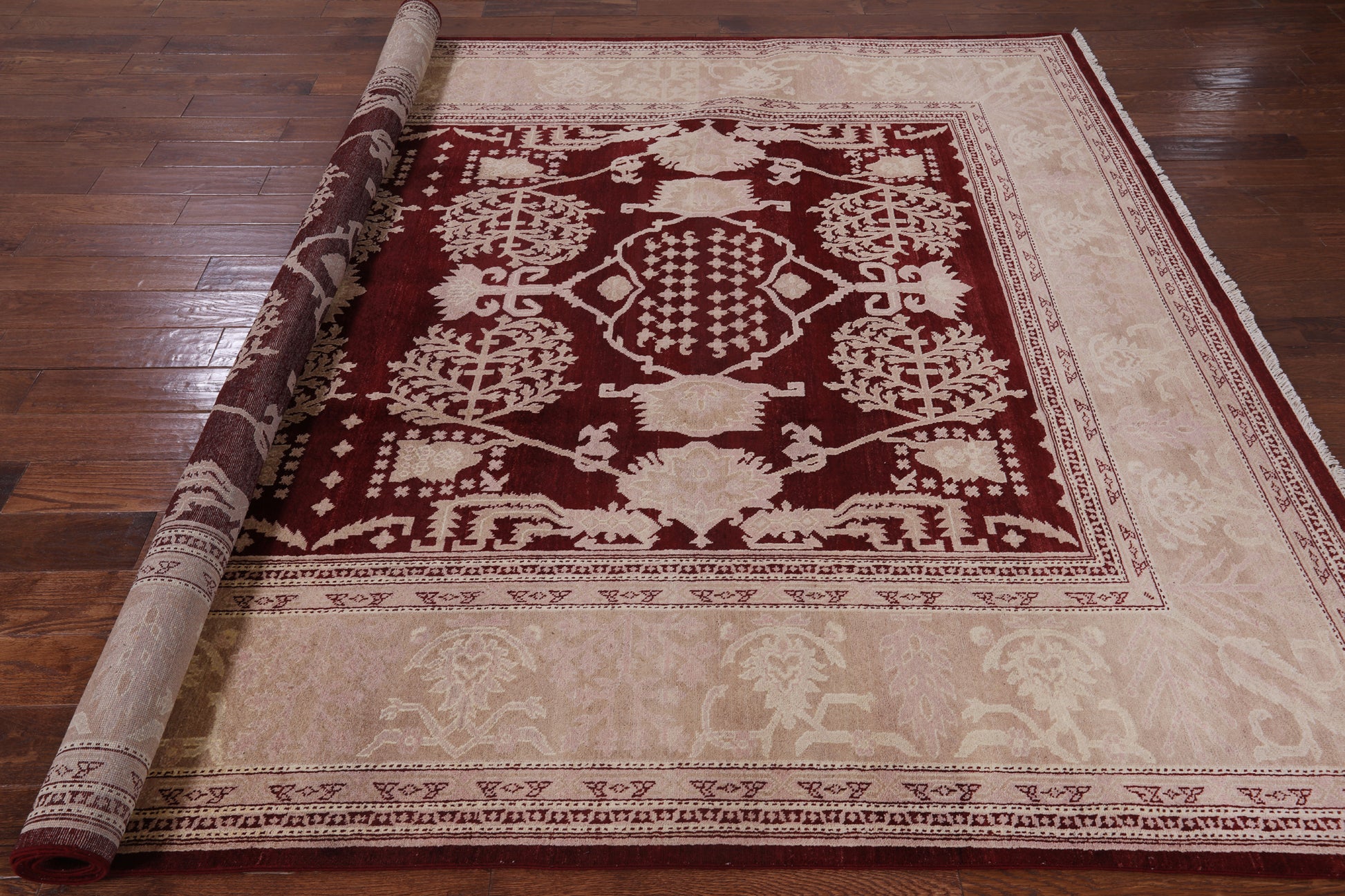 Red Peshawar Hand Knotted Wool Rug - 8' 5" X 10' 3" - Golden Nile