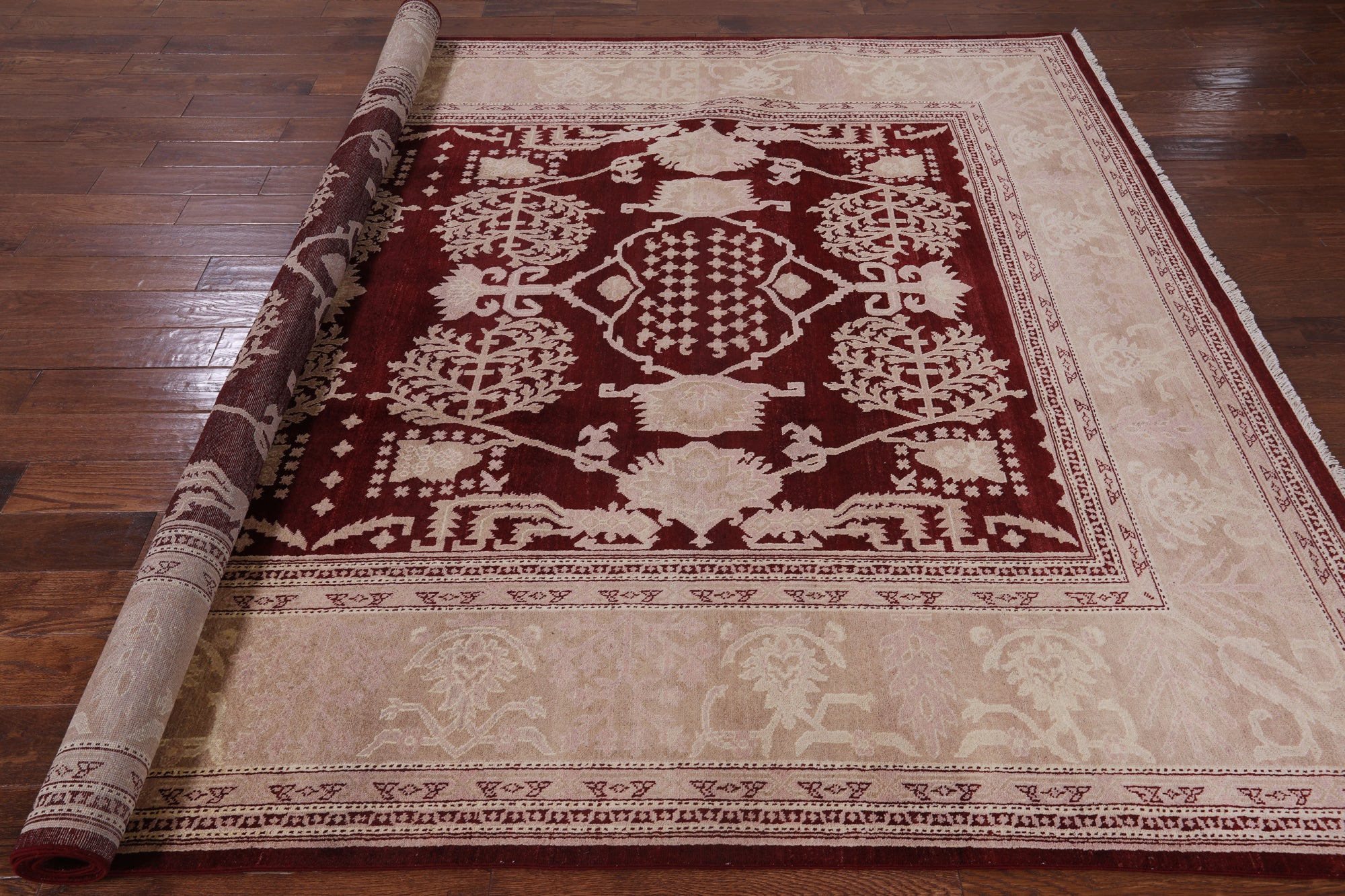 Red Peshawar Hand Knotted Wool Rug - 8' 5" X 10' 3" - Golden Nile