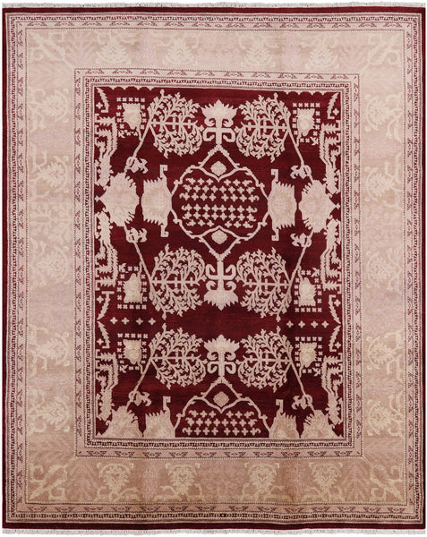 Red Peshawar Hand Knotted Wool Rug - 8' 5" X 10' 3" - Golden Nile