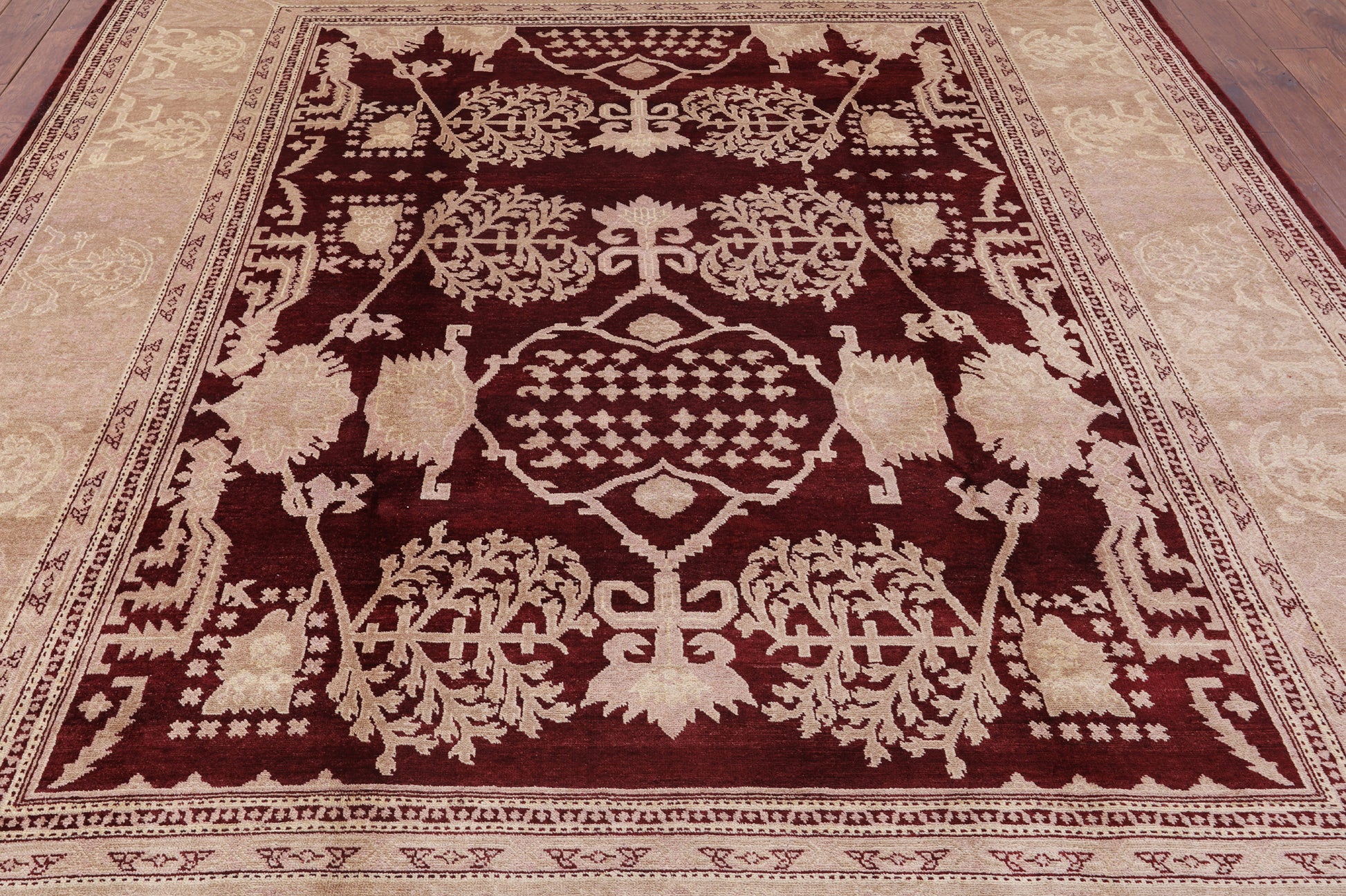 Red Peshawar Hand Knotted Wool Rug - 8' 5" X 10' 3" - Golden Nile