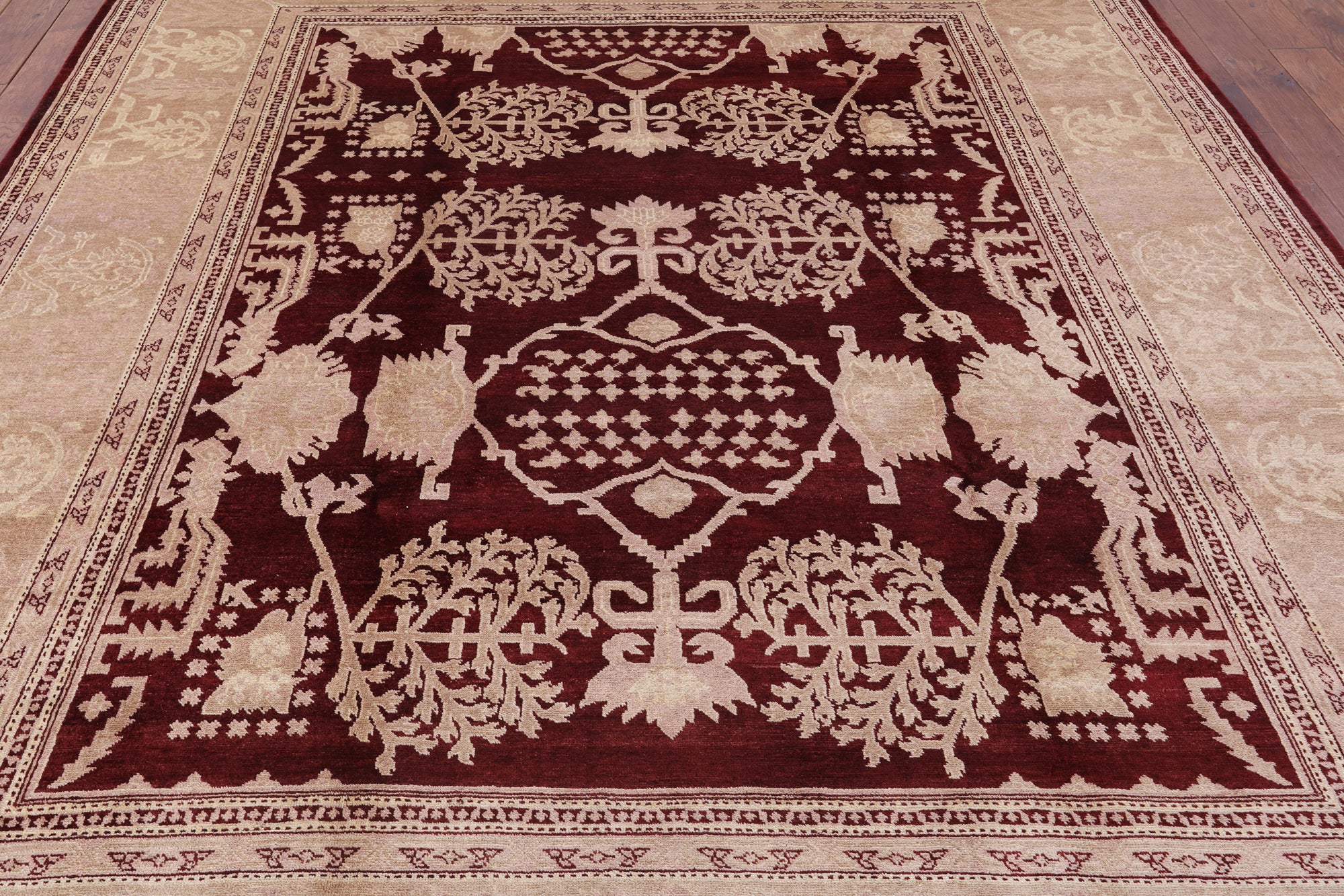 Red Peshawar Hand Knotted Wool Rug - 8' 5" X 10' 3" - Golden Nile