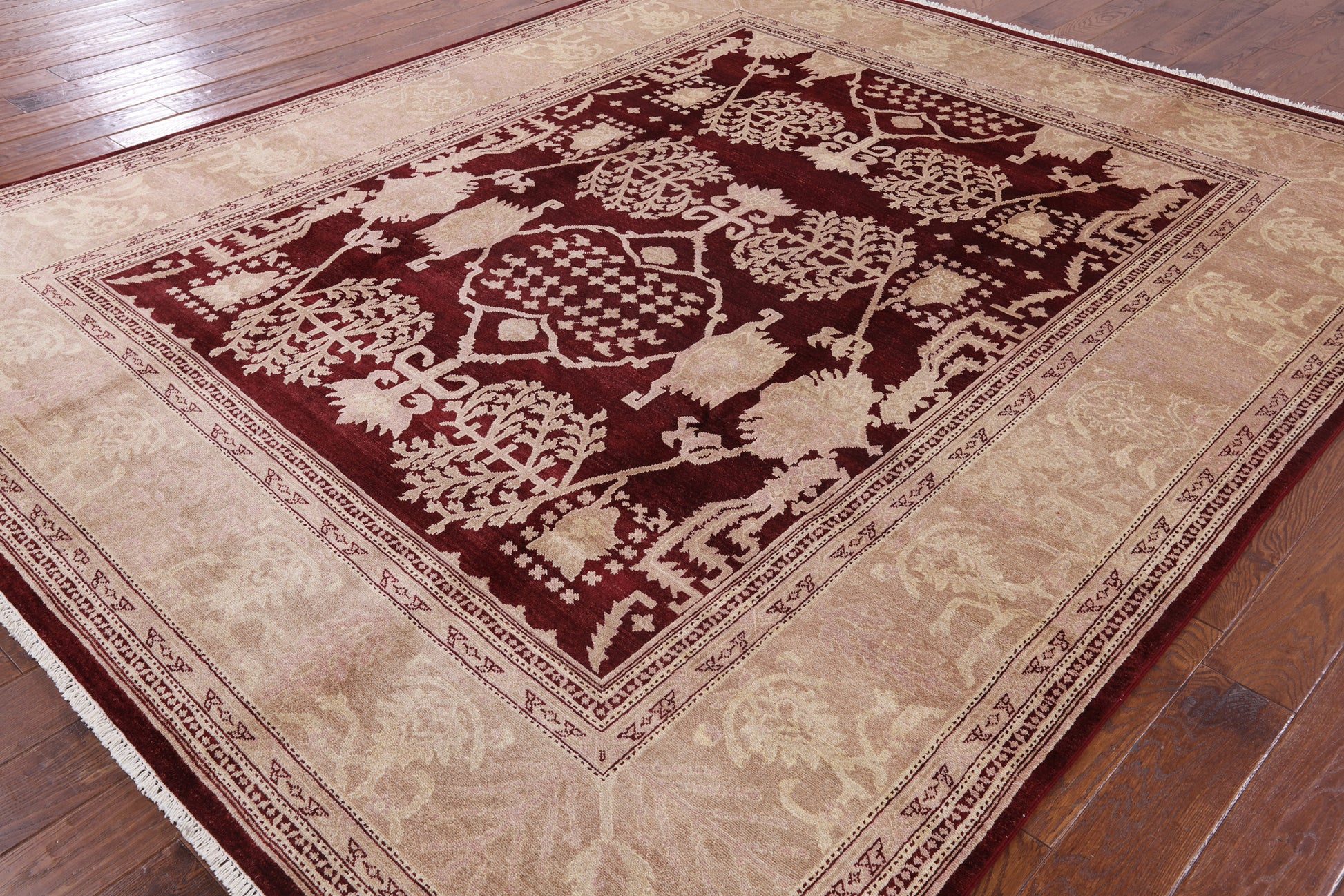 Red Peshawar Hand Knotted Wool Rug - 8' 5" X 10' 3" - Golden Nile