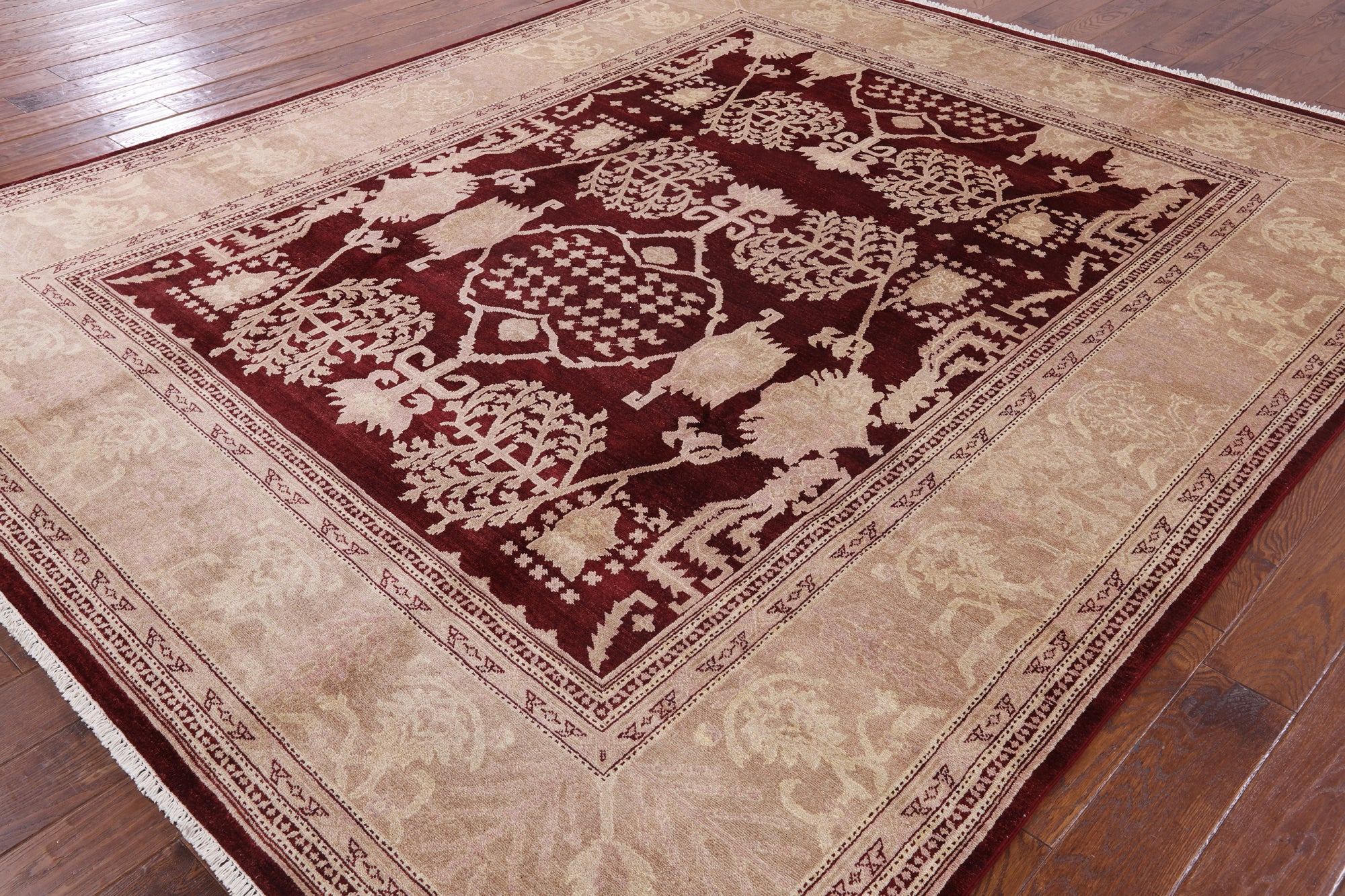 Red Peshawar Hand Knotted Wool Rug - 8' 5" X 10' 3" - Golden Nile