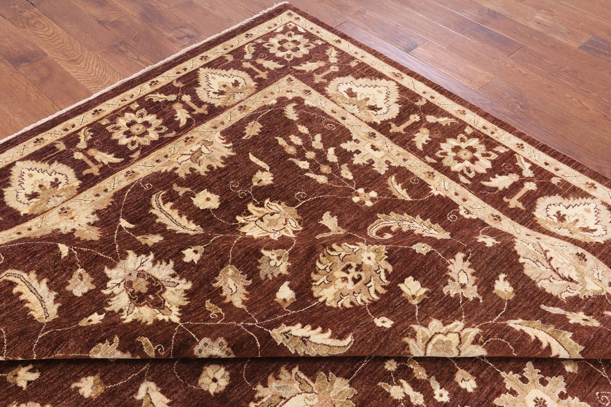 Brown Peshawar Hand Knotted Wool Rug - 8' 9" X 11' 10" - Golden Nile