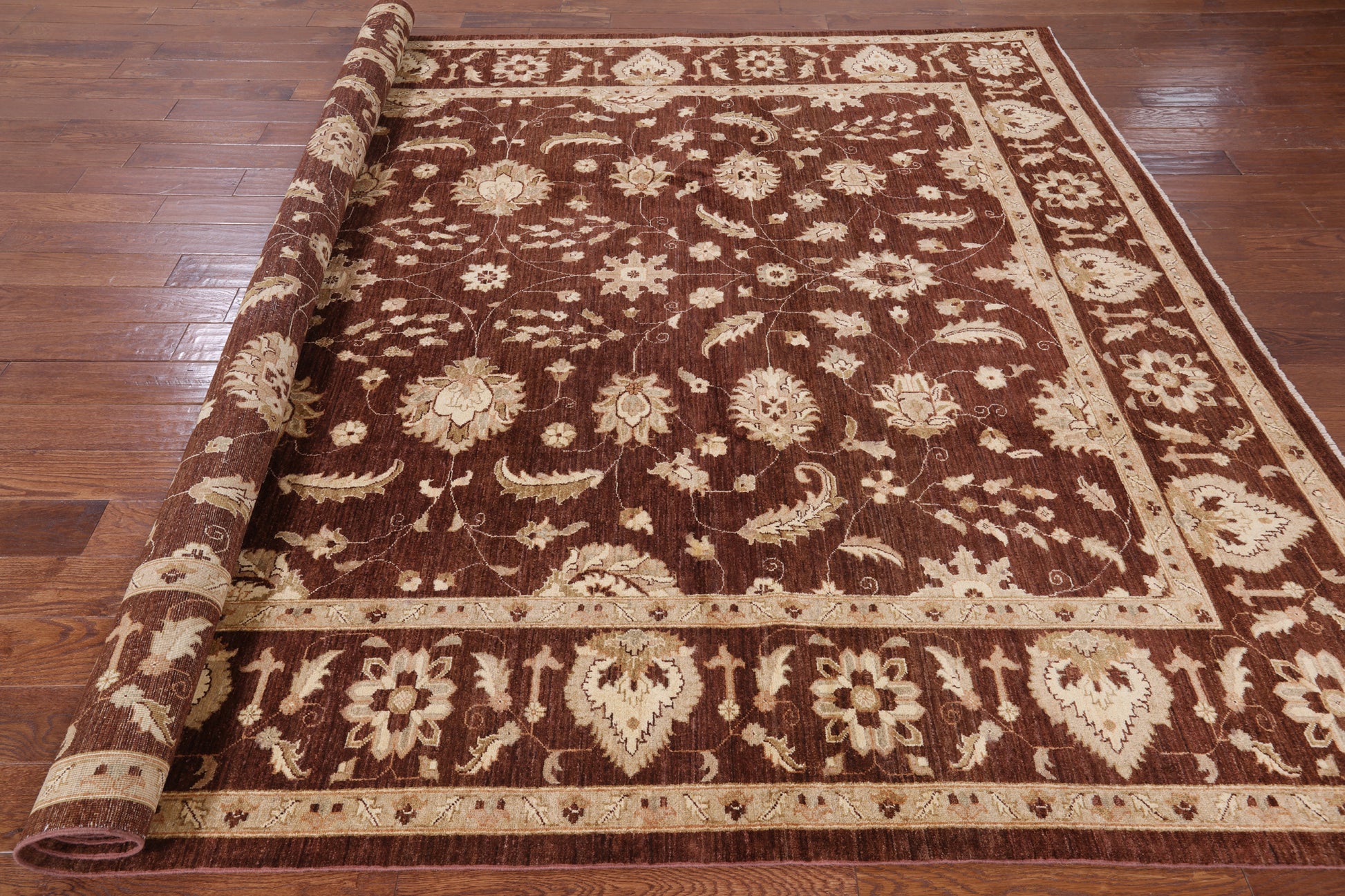 Brown Peshawar Hand Knotted Wool Rug - 8' 9" X 11' 10" - Golden Nile