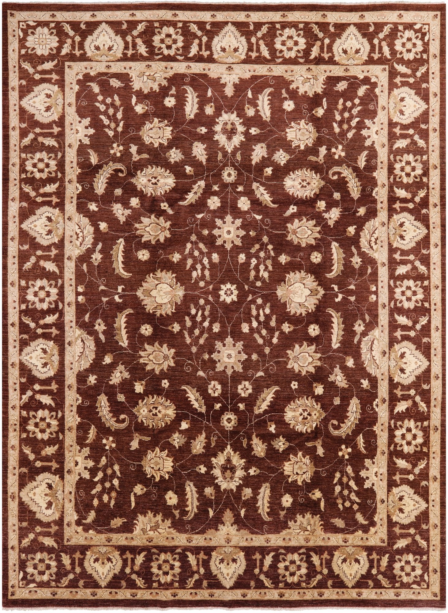 Brown Peshawar Hand Knotted Wool Rug - 8' 9" X 11' 10" - Golden Nile
