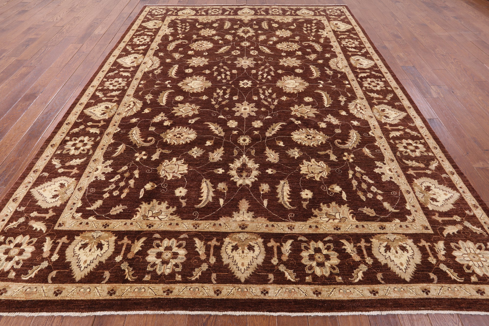 Brown Peshawar Hand Knotted Wool Rug - 8' 9" X 11' 10" - Golden Nile