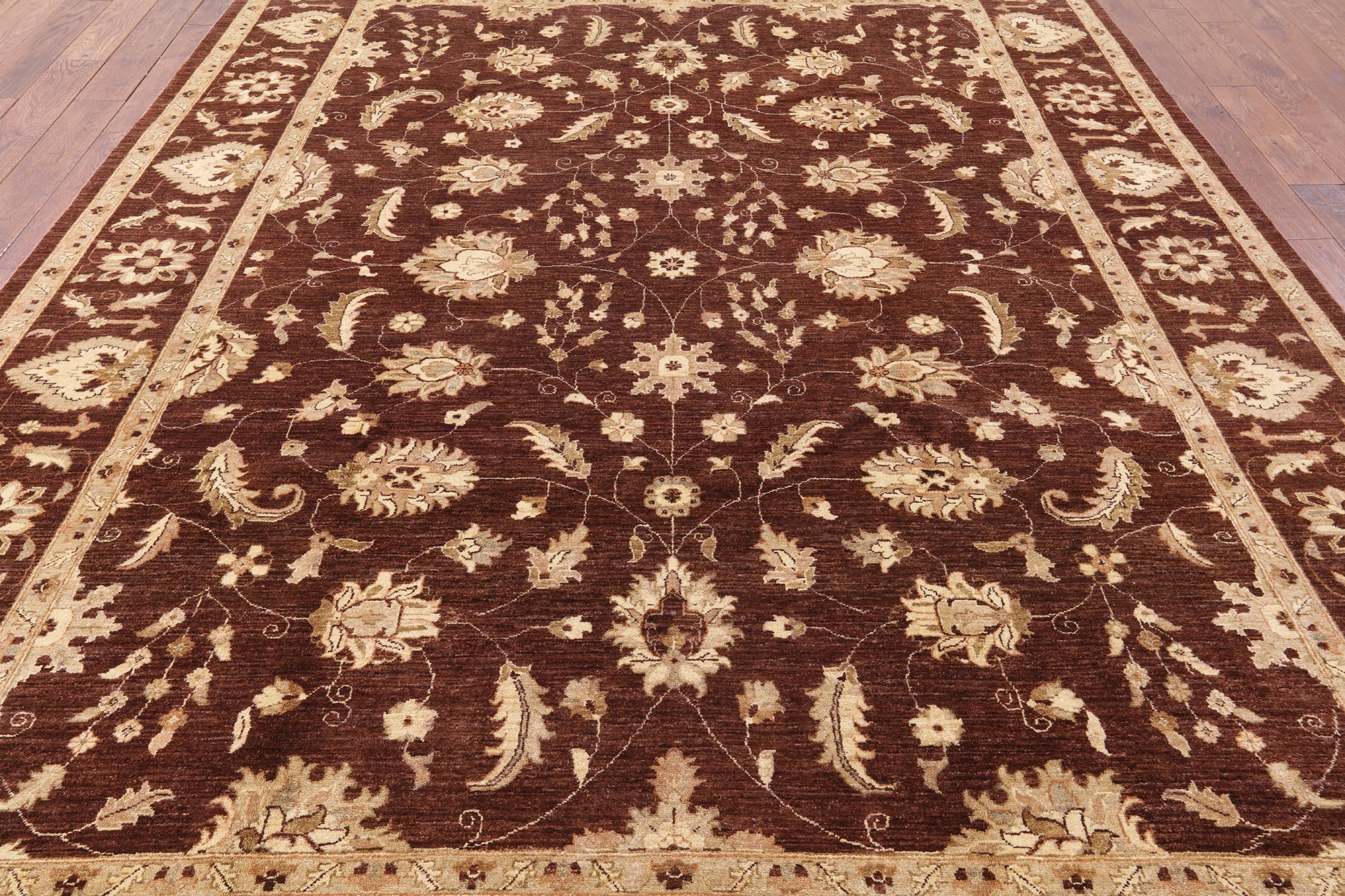 Brown Peshawar Hand Knotted Wool Rug - 8' 9" X 11' 10" - Golden Nile