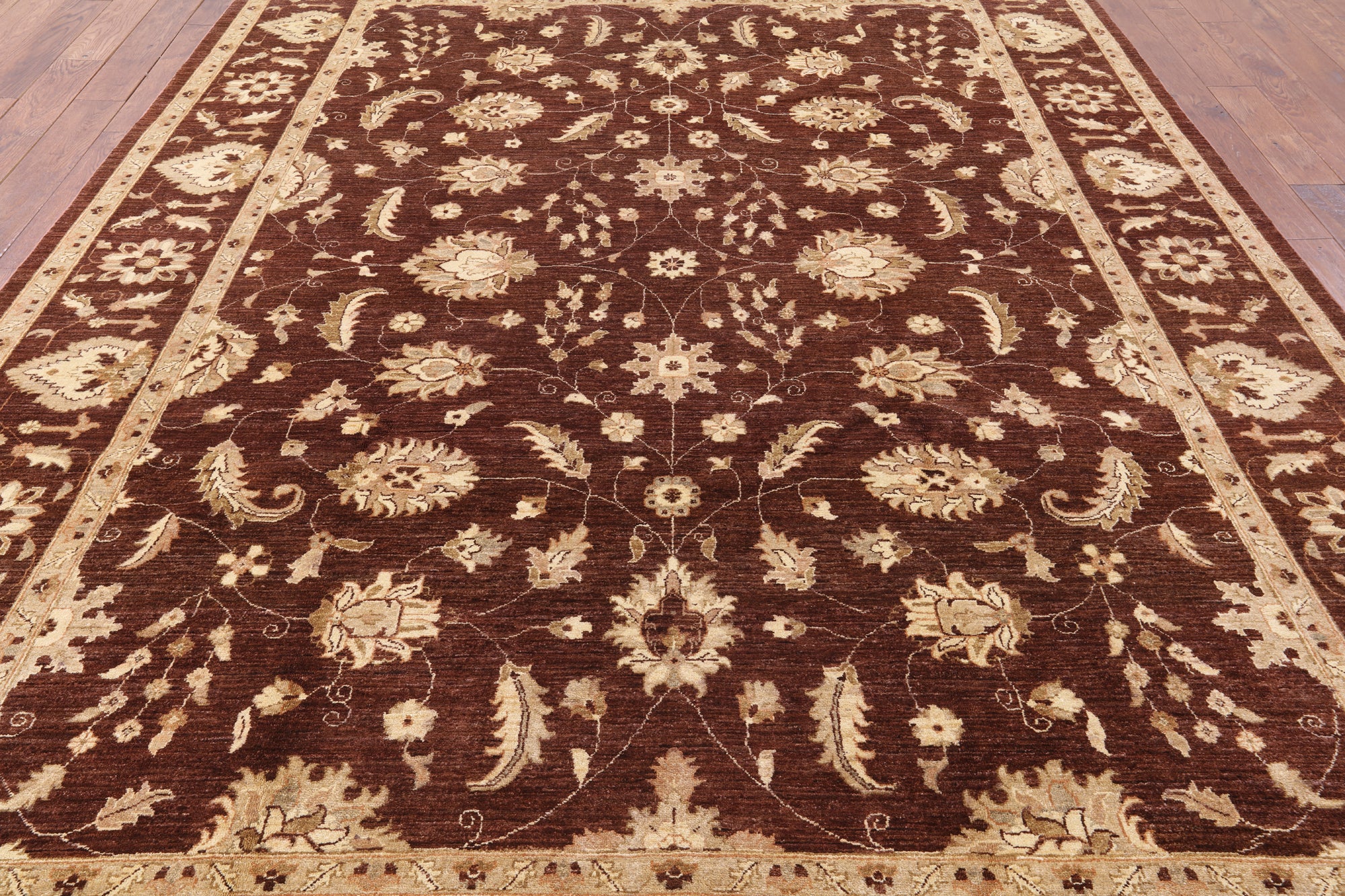 Brown Peshawar Hand Knotted Wool Rug - 8' 9" X 11' 10" - Golden Nile